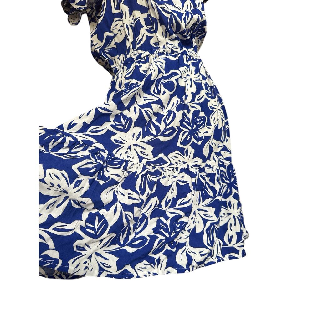 Marissa Olivia Blue/White Womens S Dress Floral Ruffle Sleeve Elastic Waist Midi - Picture 6 of 8